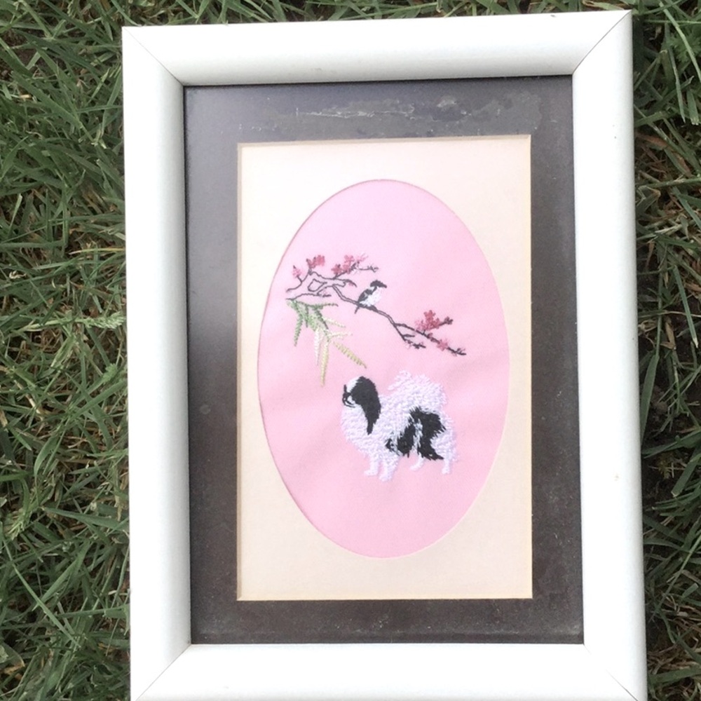 Vintage antique collector dog fabric needle stitching handmade mcm garden decor